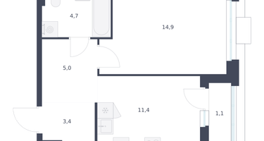 1-к. квартира, 40 м²