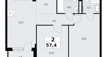 2-к. квартира, 57&nbsp;м²