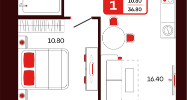 1-к. квартира, 36 м²