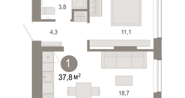 1-к. квартира, 37 м²