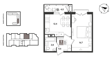 1-к. квартира, 41 м²