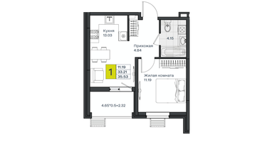 1-к. квартира, 35&nbsp;м²