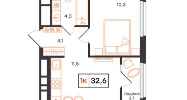 1-к. квартира, 32&nbsp;м²