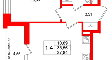 1-к. квартира, 35&nbsp;м²