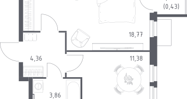 1-к. квартира, 38&nbsp;м²