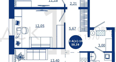 2-к. квартира, 58&nbsp;м²
