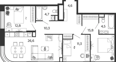 3-к. квартира, 90&nbsp;м²