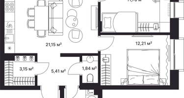 2-к. квартира, 60&nbsp;м²