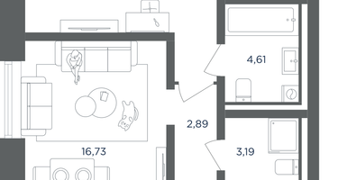 1-к. квартира, 54 м²