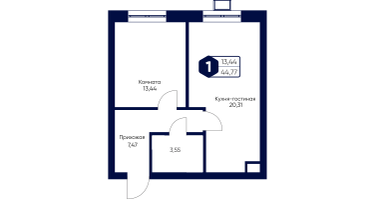 1-к. квартира, 44&nbsp;м²