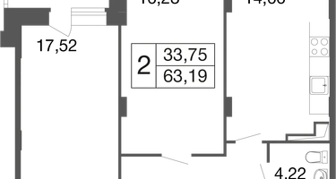 2-к. квартира, 63&nbsp;м²