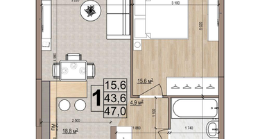 1-к. квартира, 47&nbsp;м²