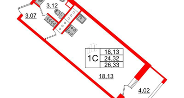Студия, 24 м²