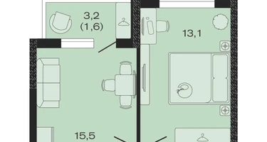 1-к. квартира, 39&nbsp;м²