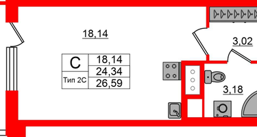 Студия, 24&nbsp;м²