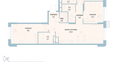 3-к. квартира, 103&nbsp;м²