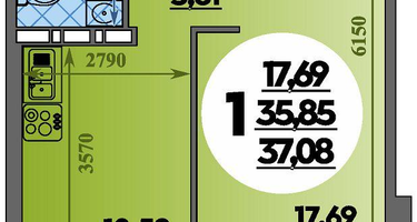 1-к. квартира, 37&nbsp;м²