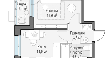 1-к. квартира, 32&nbsp;м²