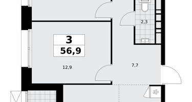 3-к. квартира, 56 м²
