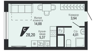 Студия, 28 м²