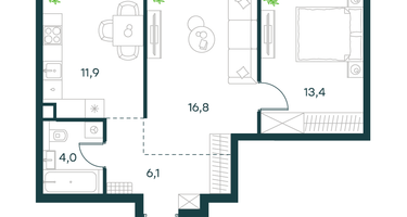 2-к. квартира, 52&nbsp;м²