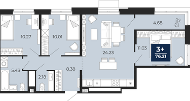 3-к. квартира, 76&nbsp;м²