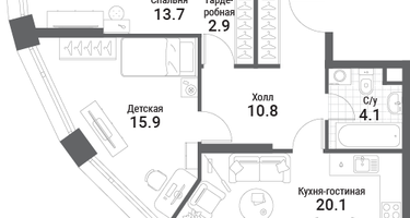 2-к. квартира, 72 м²