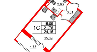 Студия, 21 м²