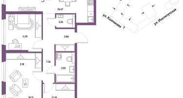 3-к. квартира, 92&nbsp;м²