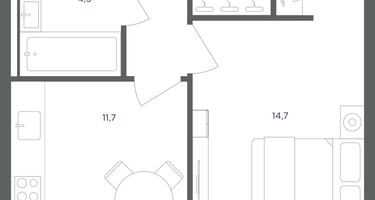 1-к. квартира, 38&nbsp;м²