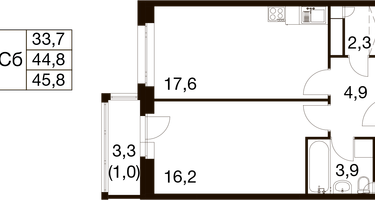 1-к. квартира, 44&nbsp;м²