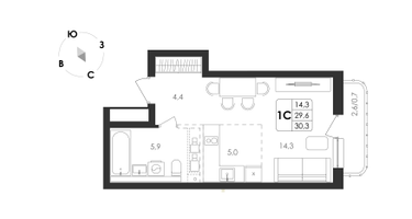 3-к. квартира, 59 м²