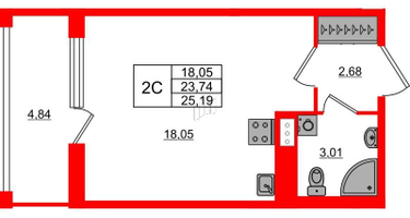 Студия, 23&nbsp;м²