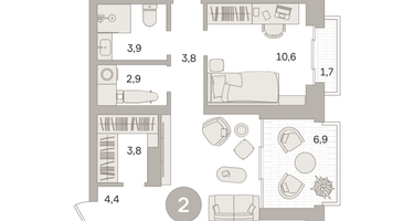 2-к. квартира, 86&nbsp;м²
