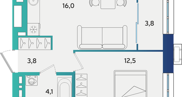 1-к. квартира, 40&nbsp;м²