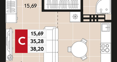 1-к. квартира, 38&nbsp;м²