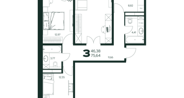 3-к. квартира, 75&nbsp;м²