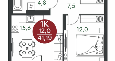 1-к. квартира, 41 м²