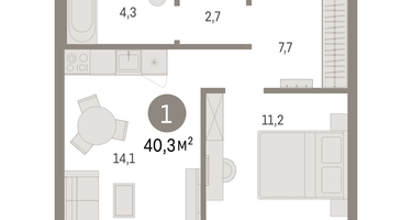 1-к. квартира, 40 м²
