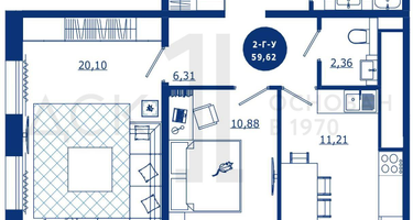 2-к. квартира, 59&nbsp;м²