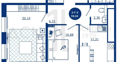 2-к. квартира, 59&nbsp;м²