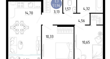 2-к. квартира, 51&nbsp;м²