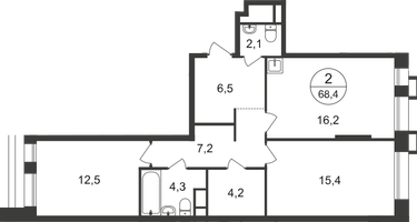 2-к. квартира, 68&nbsp;м²