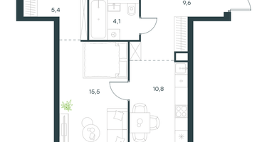 1-к. квартира, 45&nbsp;м²