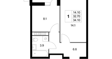 1-к. квартира, 32&nbsp;м²