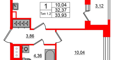 1-к. квартира, 32&nbsp;м²