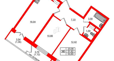 2-к. квартира, 53&nbsp;м²