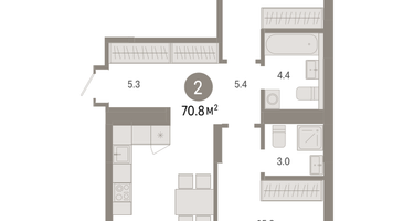 2-к. квартира, 70&nbsp;м²