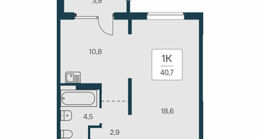 1-к. квартира, 40&nbsp;м²