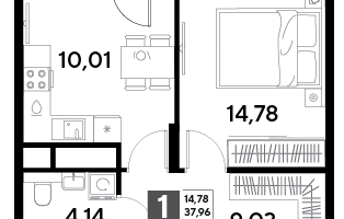 1-к. квартира, 39&nbsp;м²